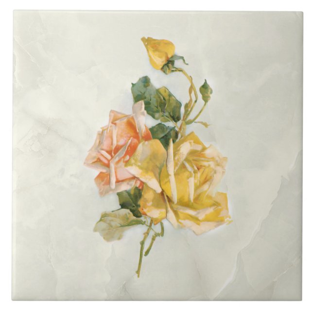 Azulejo De Cerâmica Rosas Dourados e Salmões em Marble BG (Frente)