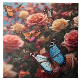 Azulejo De Cerâmica Rosas e borboletas