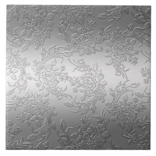 Azulejo De Cerâmica Rosas e tulipas de prata lustrados gravados