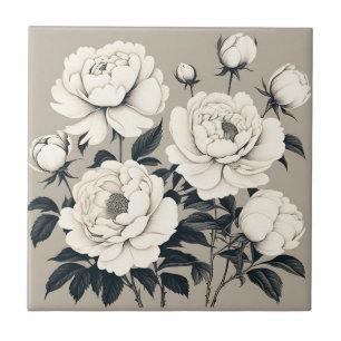 Azulejo De Cerâmica Rosas Elegantes E Peonias Floral Em Creme