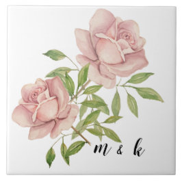 Azulejo De Cerâmica Rosas em Aquarela Bege Roxo