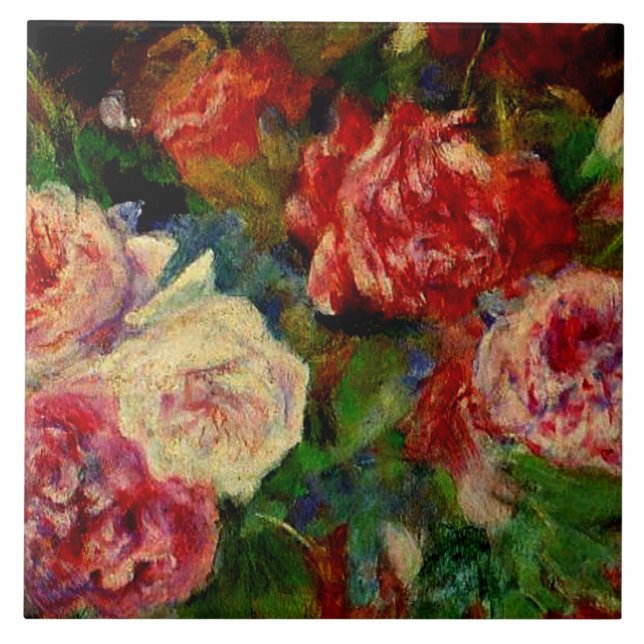 Azulejo De Cerâmica Rosas, famosa pintura Renoir, (Frente)