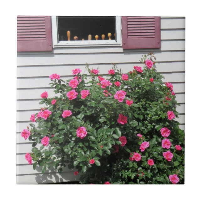 Azulejo De Cerâmica Rosas Flamingo com chave de fenda de madeira (Frente)