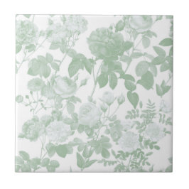 Azulejo De Cerâmica Rosas Florais Brancas Verdes Padrão Francês