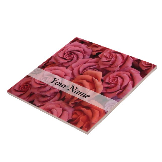 Azulejo De Cerâmica Rosas florais cor de rosa (Lateral)