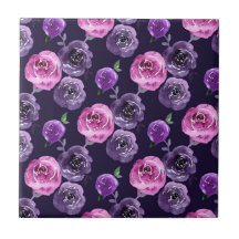 Rosas Florais em Aquarela Romântica Roxa e Rosa