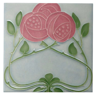 Azulejo De Cerâmica Rosas Florais Franceses Art Nouveau Cor-de-Rosa Az