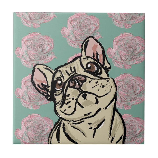 Azulejo De Cerâmica Rosas Frenchie (Frente)
