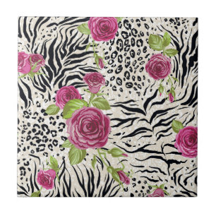 Azulejo De Cerâmica Rosas no teste padrão animal