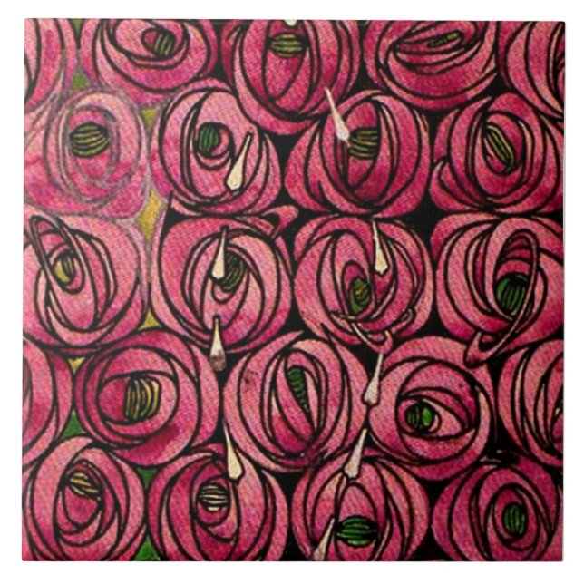 Azulejo De Cerâmica Rosas, pintura de Charles Mackintosh,  (Frente)