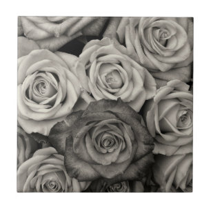 Azulejo De Cerâmica Rosas Pretas e Brancas