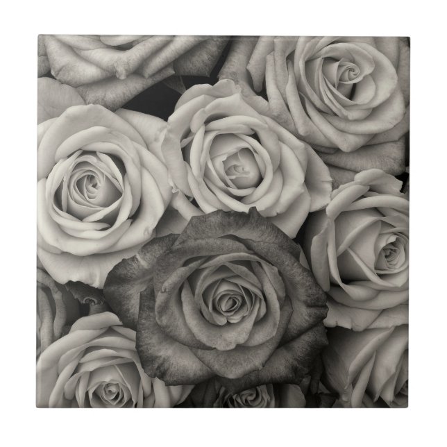 Azulejo De Cerâmica Rosas Pretas e Brancas (Frente)