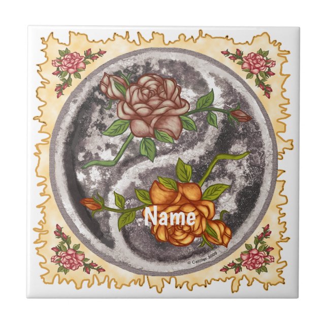 Azulejo De Cerâmica Rosas Retrô Yin Yang (Frente)