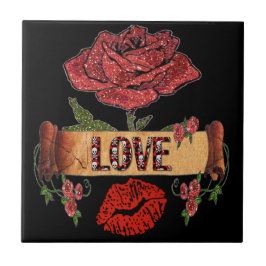 Azulejo De Cerâmica Rosas Rockabilly RAB, Amor & Batom