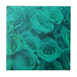 Azulejo De Cerâmica Rosas românticas elegantes verde-água