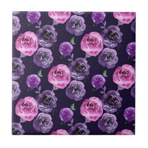 Azulejo De Cerâmica Rosas Românticos Roxo e Cor de Água Rosa Floral