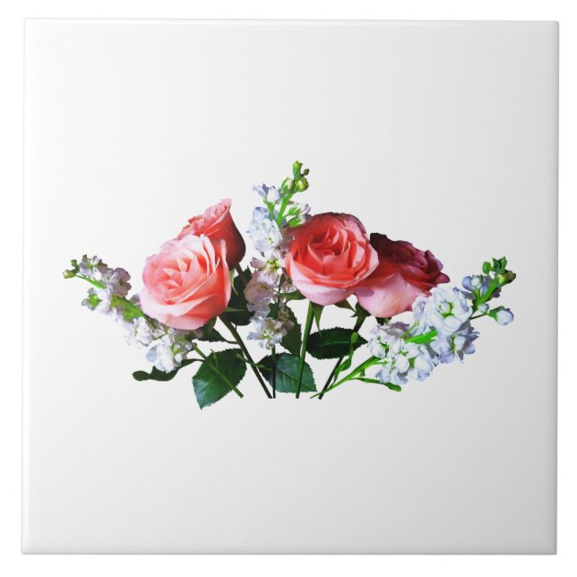 Azulejo De Cerâmica Rosas rosa e Snapdragons (Frente)