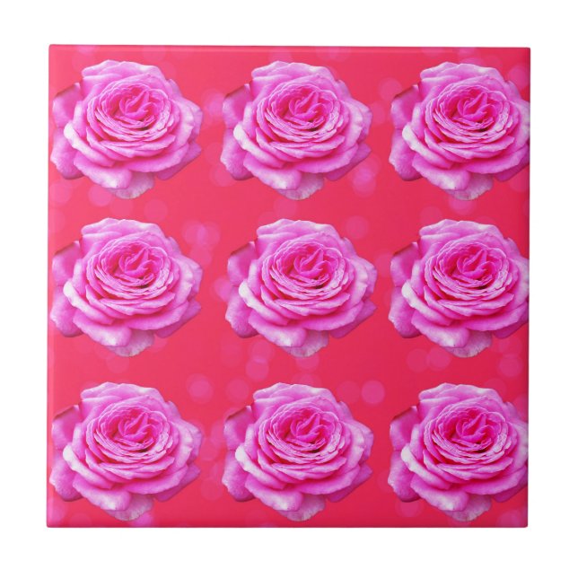 Azulejo De Cerâmica Rosas Rosa Em Boque Rosa-Espargo,- (Frente)