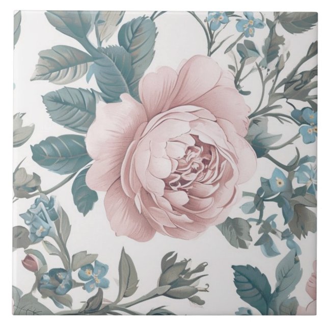 Azulejo De Cerâmica Rosas Rosa em Branco (Frente)