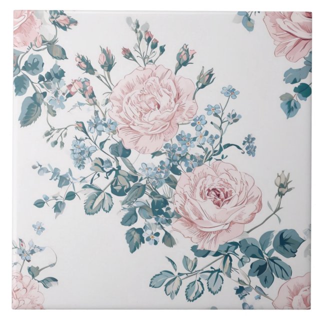 Azulejo De Cerâmica Rosas Rosa em Branco (Frente)