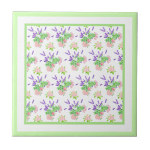 Azulejo De Cerâmica Rosas Rosa, Lavanda Roxa, Flor Laranja Mock