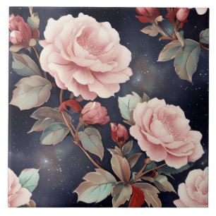Azulejo De Cerâmica Rosas Rosa no Céu Mágico da Noite