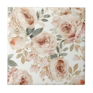 Azulejo De Cerâmica Rosas Rosa Suave Impressão Floral Aquarela Botânic