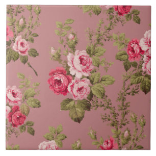 Azulejo De Cerâmica Rosas Rosa-Vintage - Fundo Rosa