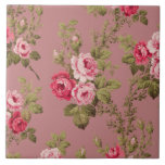 Azulejo De Cerâmica Rosas Rosa Vintage - Fundo Rosa antigo<br><div class="desc">Grelhas maravilhosas de rosas românticas elegantes e folhagem verde esmagadora sobre o fundo antigo de rosa. O padrão é perfeito e pode ser redimensionado para cima ou para baixo usando os botões scale   and - na ferramenta design.</div>
