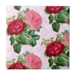 Azulejo De Cerâmica Rosas Rosa Vintage na decoração Damask