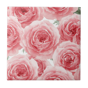 Azulejo De Cerâmica Rosas Rosadas Padrão de Pétala Floral Aquarela