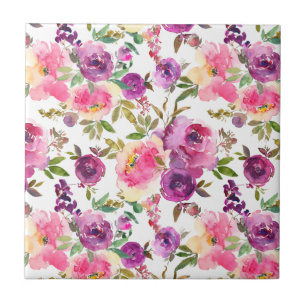 Azulejo De Cerâmica Rosas Roxas Purple Floral Feminino Moderno