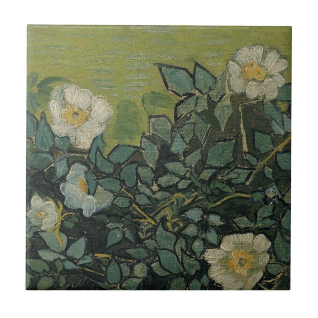 Azulejo De Cerâmica Rosas selvagens de Vincent van Gogh (Frente)