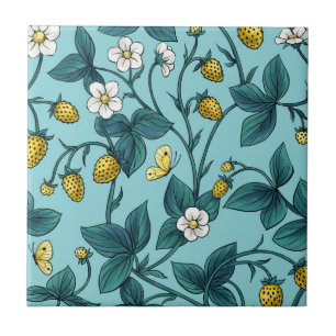 Azulejo De Cerâmica Rosas selvagens e borboletas /rosa/verde claro/ama