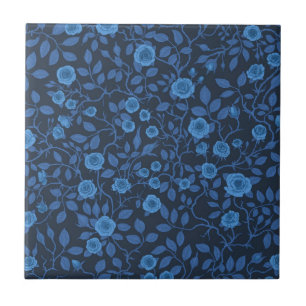 Azulejo De Cerâmica Rosas selvagens em azul