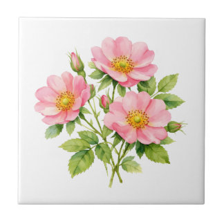 Azulejo De Cerâmica Rosas silvestres aquarela rosa 