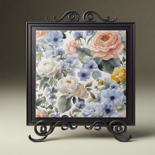 Azulejo De Cerâmica Rosas sofisticados de Pastel, pedras e anêmonas