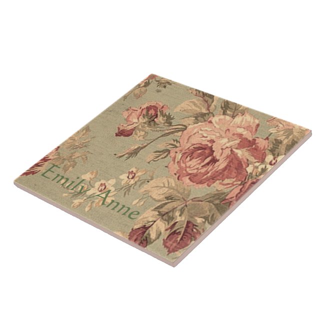 Azulejo De Cerâmica Rosas verdes cor-de-rosa e prudentes empoeirados (Lateral)