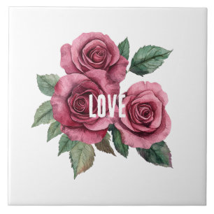 Azulejo De Cerâmica Rosas vermelhas brancas Floral Love