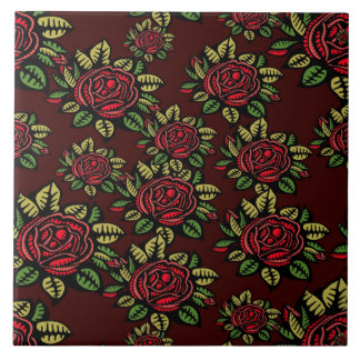 azulejo de cerâmica rosas vermelhas de arte retrô