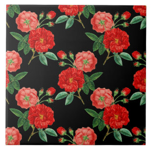 Azulejo De Cerâmica Rosas Vermelhas, Fundo Preto,
