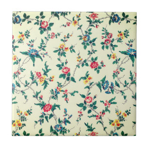 Azulejo De Cerâmica Rosas vermelhas vintage padrão floral azul