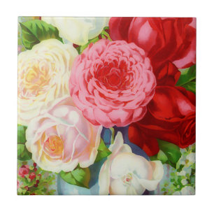 Azulejo De Cerâmica rosas vintage coloridas