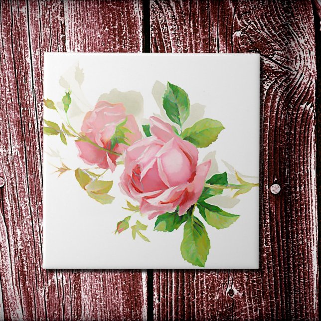 Azulejo De Cerâmica Rosas vintage rosa (Criador carregado)