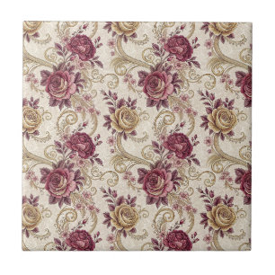 Azulejo De Cerâmica Rosas Vitorianas Reais - Padrão Floral Borgonha