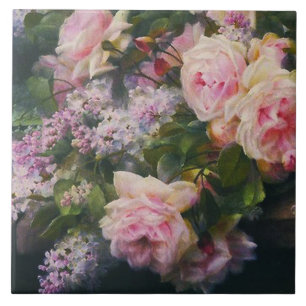 Azulejo De Cerâmica Rosas Vitorianos e Lilases