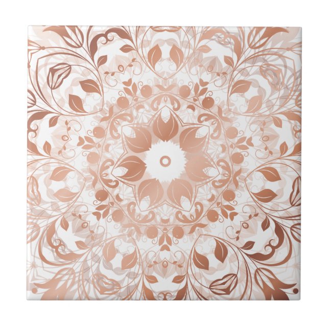 Azulejo De Cerâmica Rose Gold Floral Mandala (Frente)