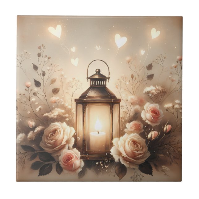 Azulejo De Cerâmica Rose Lantern Glow Bouquet (Frente)