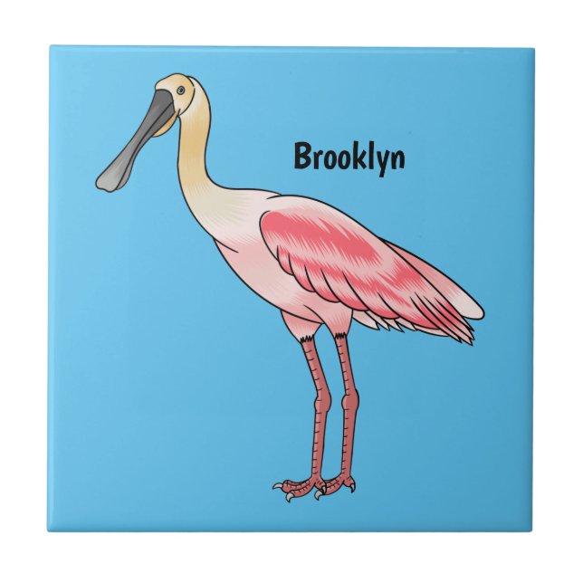 Azulejo De Cerâmica Roseate spoonbill bird cartoon illustration  (Frente)