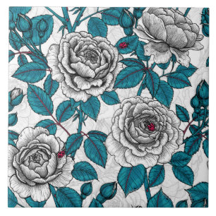 Azulejo De Cerâmica Roseiras brancas e damascos